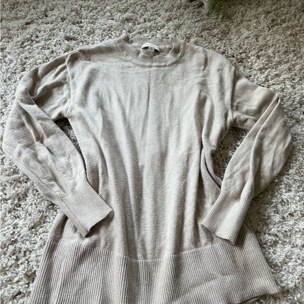 Cream Knit Crewneck Sweater with Relaxed Fit